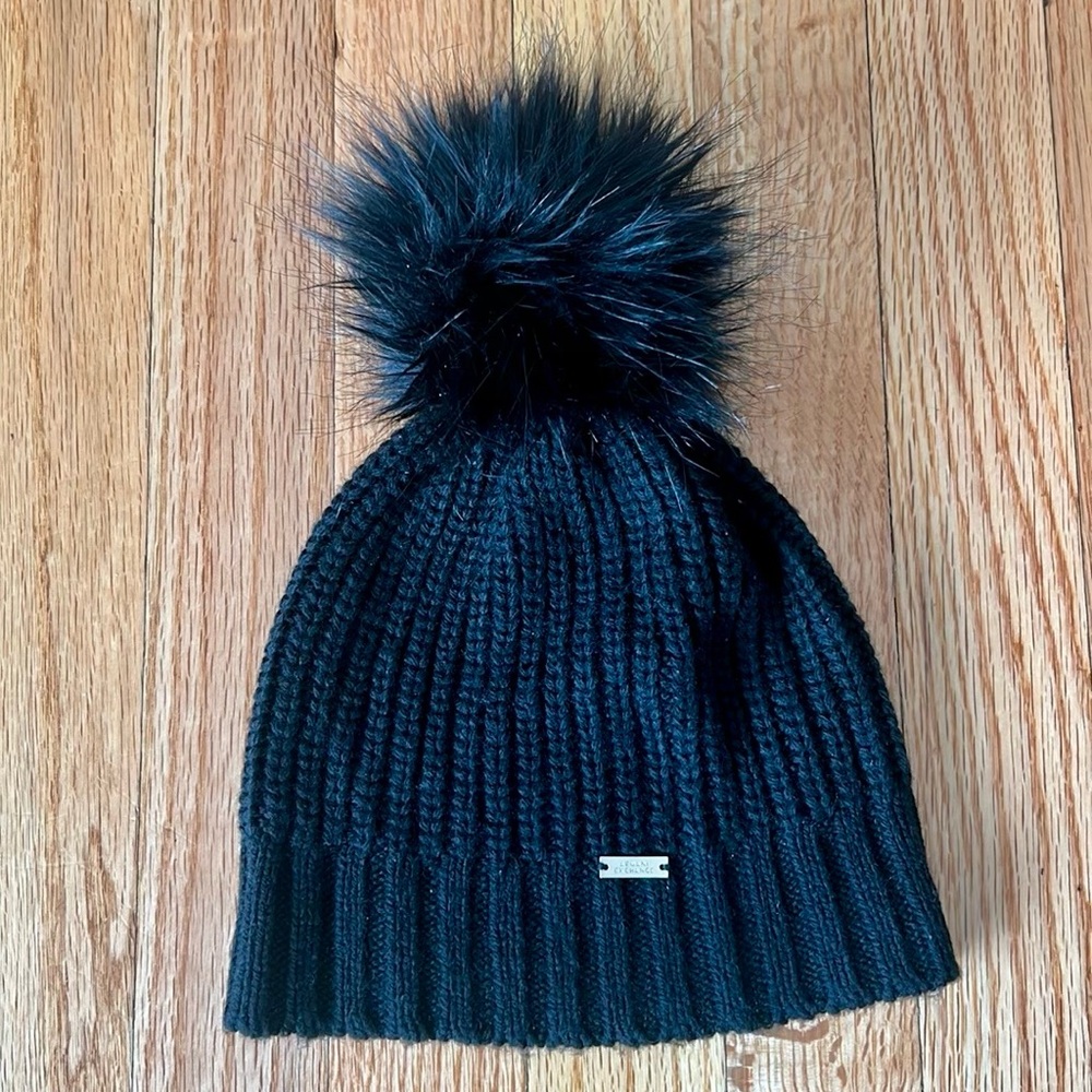 Armani Exchange black  pompom topped wool beanie